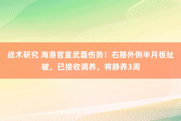 战术研究 海港官宣武磊伤势！右膝外侧半月板扯破，已接收调养，将静养3周