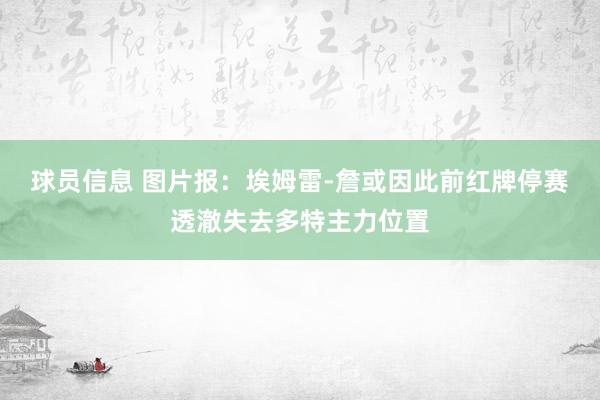 球员信息 图片报：埃姆雷-詹或因此前红牌停赛透澈失去多特主力位置