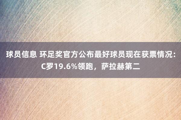 球员信息 环足奖官方公布最好球员现在获票情况：C罗19.6%领跑，萨拉赫第二