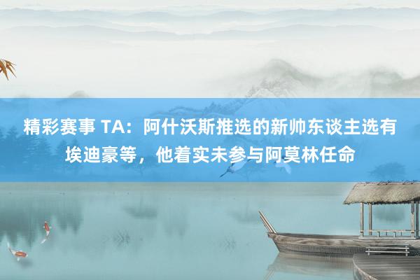 精彩赛事 TA：阿什沃斯推选的新帅东谈主选有埃迪豪等，他着实未参与阿莫林任命