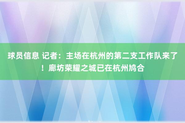 球员信息 记者：主场在杭州的第二支工作队来了！廊坊荣耀之城已在杭州鸠合