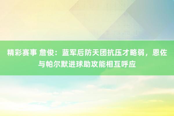 精彩赛事 詹俊：蓝军后防天团抗压才略弱，恩佐与帕尔默进球助攻能相互呼应